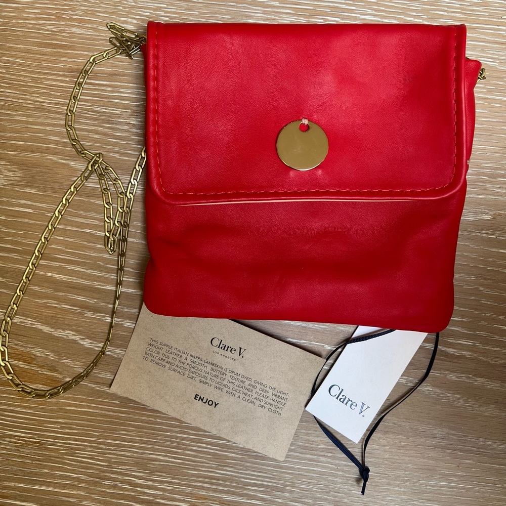 NWT Clare V Red Leather Crossbody Bag